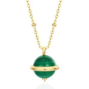 Long Chain Planet Silver Gold Plated Custom Natural Gemstone Pendant Necklace (not inlcuding chain)