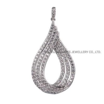 925 Sterling Silver Color Stones Pave Setting Drop Shaped Pendant