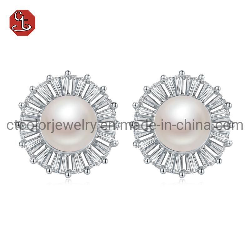 CT COLOR High Quality Fashion 925 Silver Jewelry 18K Gold Plated CZ Earrings with Fresh Water Pearl for Women
