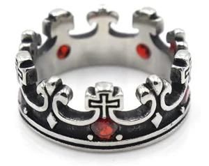 Men&prime;s Vintage Royal King Crown Domineering Ring Unisex Stainless Steel Cross Knight Bands Ring