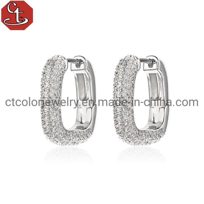 Fashion Jewelry Luxury Cubic Zirconia 925 Sterling Silver 18K Gold Plated Small Hoop Earrings