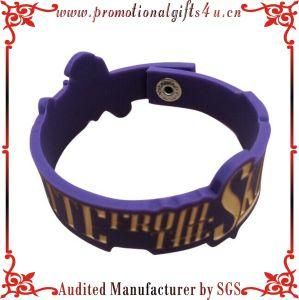 Metal Button Watch Style Silicone Wristband with Debossed and Infill Color (S-D--001)