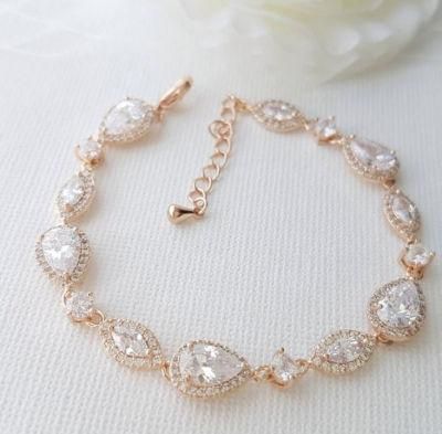 Wedding Pearl CZ Bracelet Jewelry, Bridal Pear CZ Bracelet Jewelry, CZ Bracelet