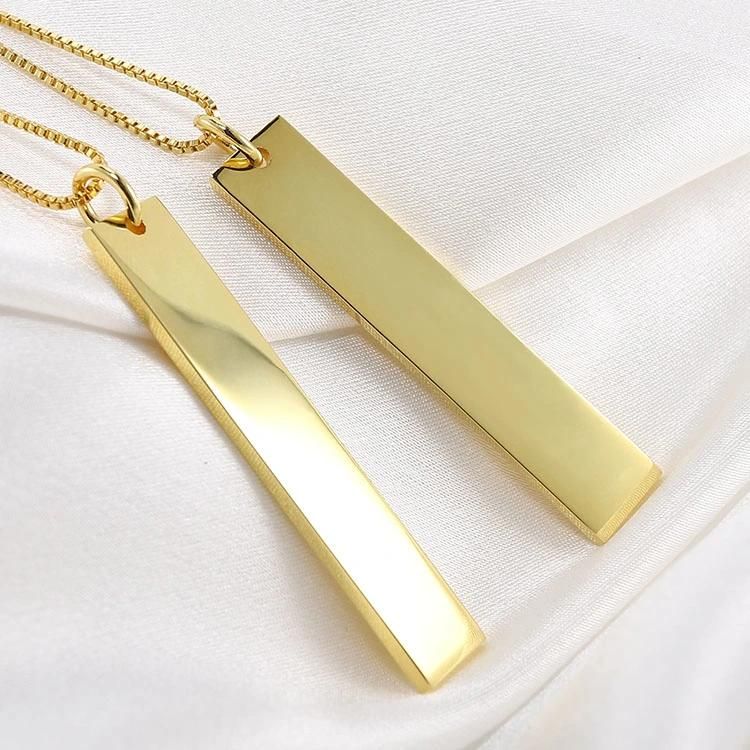 Engraved Logo Name Brand Vertical Blank Bar Pendant Custom 18K PVD Plated Layered Jewelry Necklaces Stainless Steel Gold