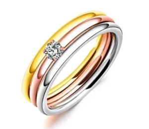 Gorgeous Three Ring Set Titanium Steel Silver, Gold and Rose Gold Crystal Ring Triple Ring for Women