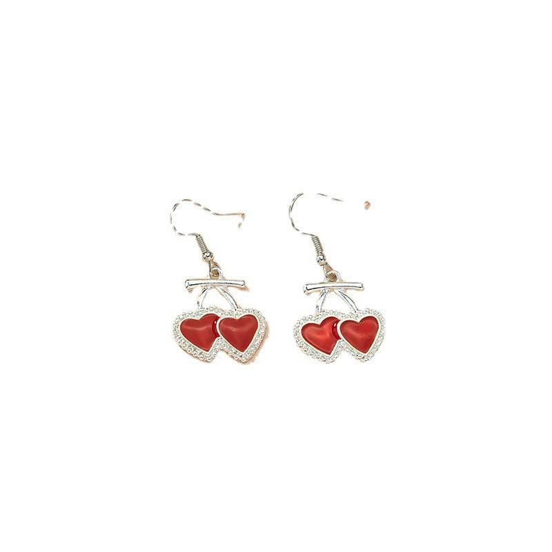 Fashion Beautiful Cherry Shape Red Enamel Colour 18K Gold Plated Crystal Glass Pave Fishhook Earrings for Girl Lady Women