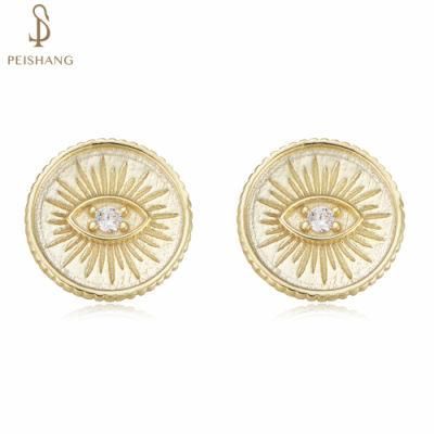 Wholesale New Design 925 Sterling Silver Women Jewelry Clear Cubic Zircon Eye Coin Stud Earrings