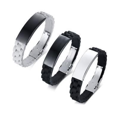 Euramerican Style Fashion Men&prime;s Jewelry Wholesale Bending Stainless Steel Silicone Bracelet Black/Steel Colour Bracelet