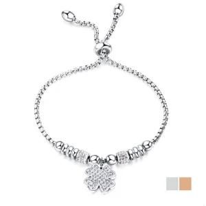 Fashion &#160; Diamond Adjustable Four Leaf Clover Stainless Steel Women Bracelet