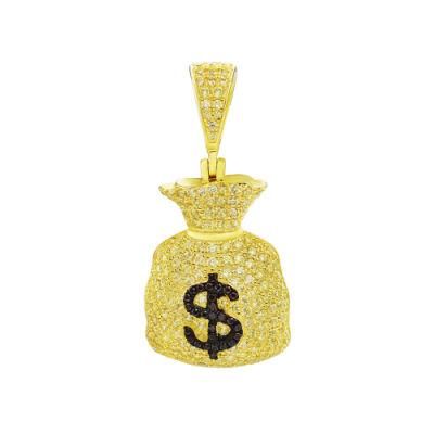 Classic Design 3D Gold Plated Iced out CZ Cubic Zirconia Hip Hop Moneybag Pendant