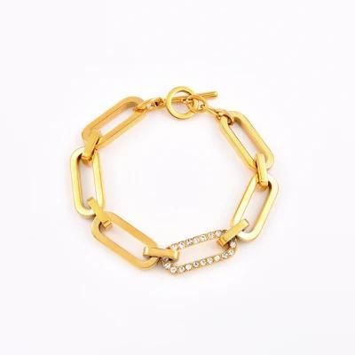 Square Wire Flat Cross Chain Link with Zircon Stone/ Crystal Bracelet for Women