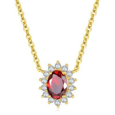 925 Sterling Silver Red Zircon Pendant Necklace for Women Luxury Temperament Wedding Party Jewelry Girlfriend