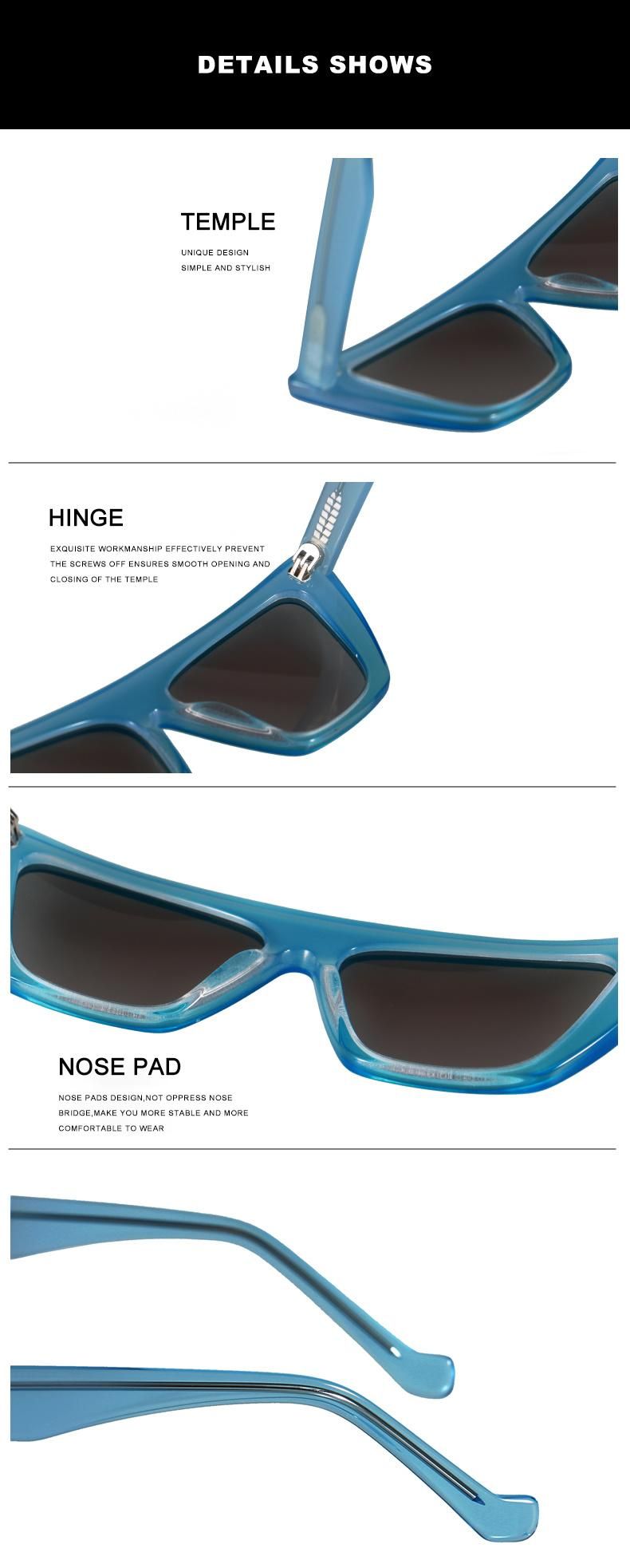 High Quality Retro Hand-Made Eco Friendly Acetate Sunglasses for Lady