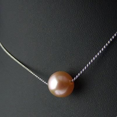 Silver Natural Cultured Fresh Water Round Pearl Pendant Necklace (XL120007)