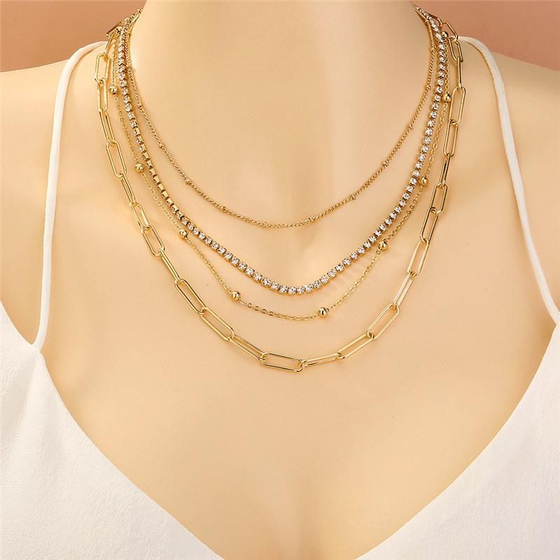 Manufacture New Trendy 4 Rows Elongated Link Chain Cup Chain Choker Necklace for Women′ S Fashion Accessories