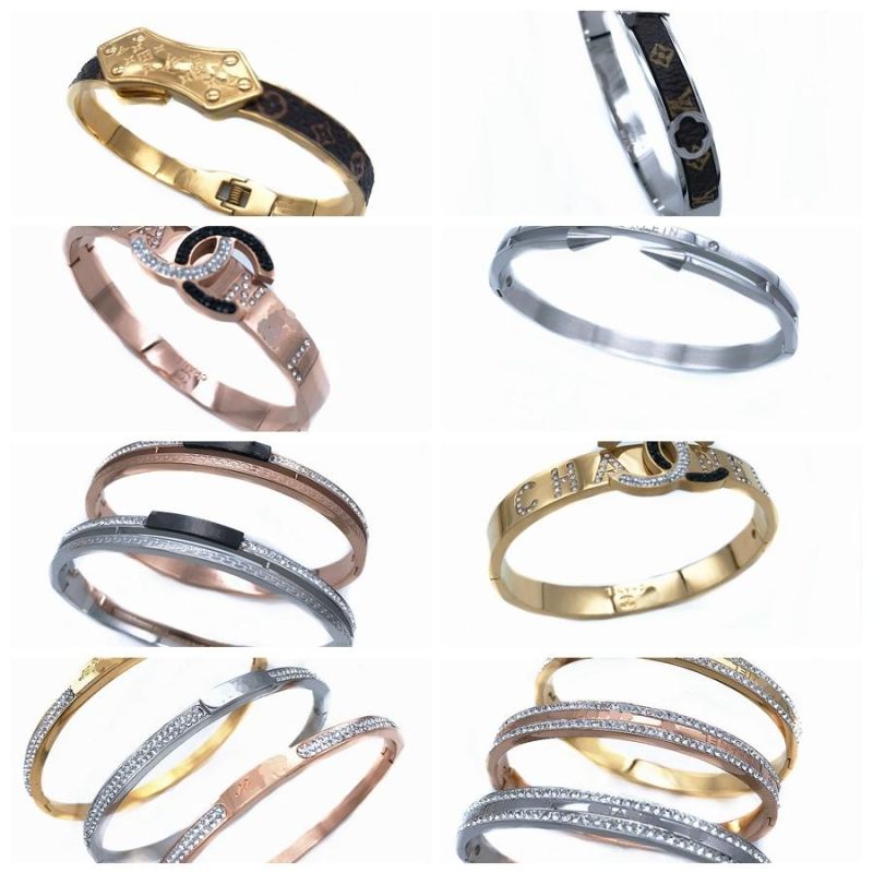 Stainless Steel Letter Girls Boys Jewelry 18K Gold Plated Three Color Lovely Young Girl Zircon Bangle Bracelet