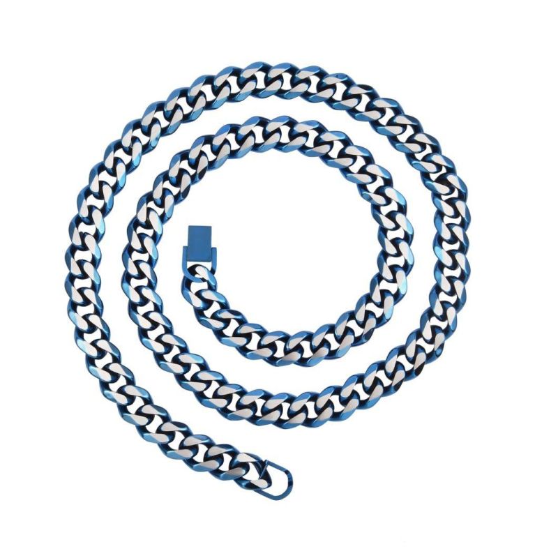 6mm Wide Chain 24 Inch Necklace for Men Women Boys Girls Stainless Steel Cuban Link Chain Necklaces Water Resistant Thick Metal Blue Color Chains