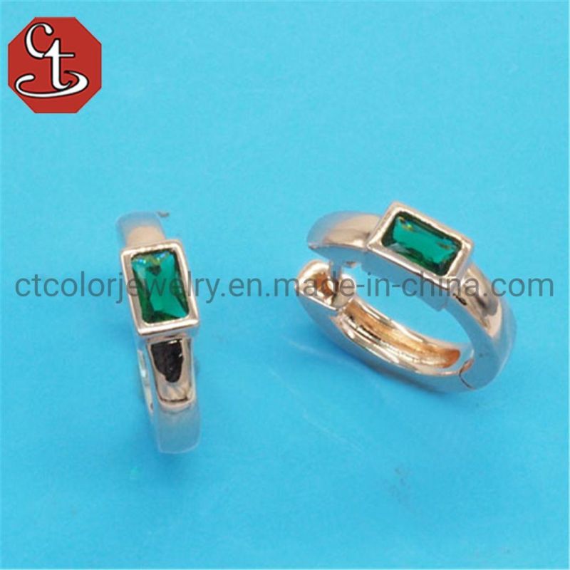Small Popular Baguette TP Green Color CZ Stone Hoop Huggie Earring Silver Jewelry