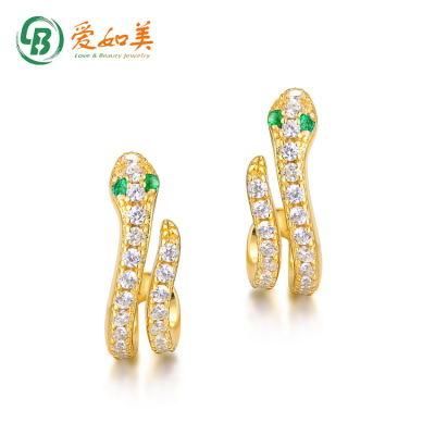 Custom Women Personalized Animal Snake Wrap Stud Earrings Gold Plated CZ 925 Silver Serpent Snake Shape Jewelry Earrings