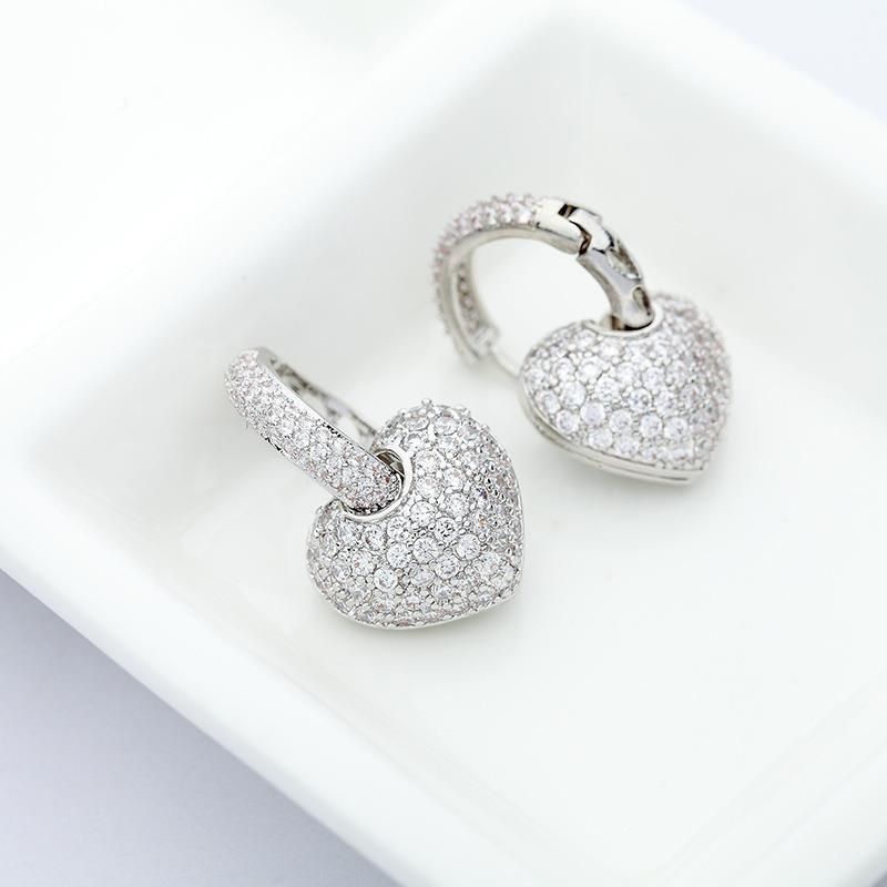 Heart Earrings with Hollow Copper and Zircon Earrings