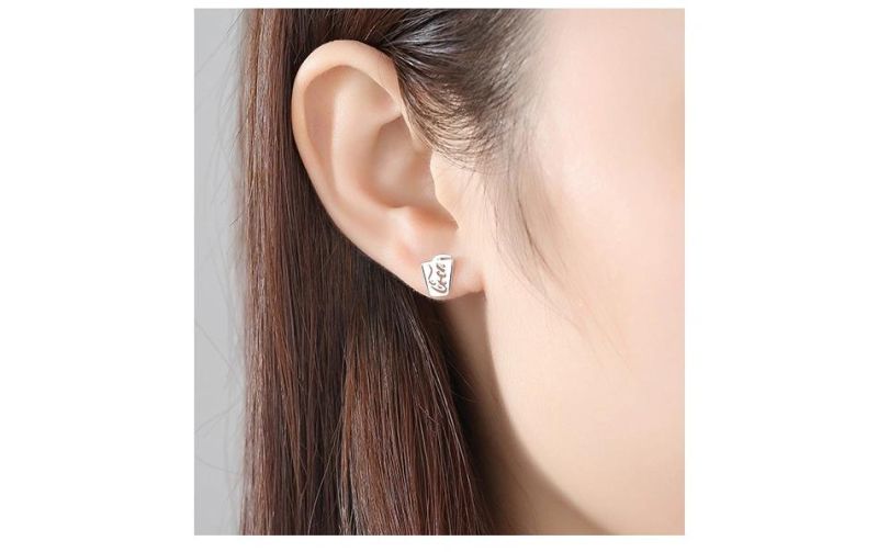 Drink and Popcorn Cup 925 Sterling Silver Earrings Ear Studs