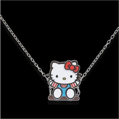 Lovely Cute Enameled Metal Alloy Hello Kitty Swinging Necklace