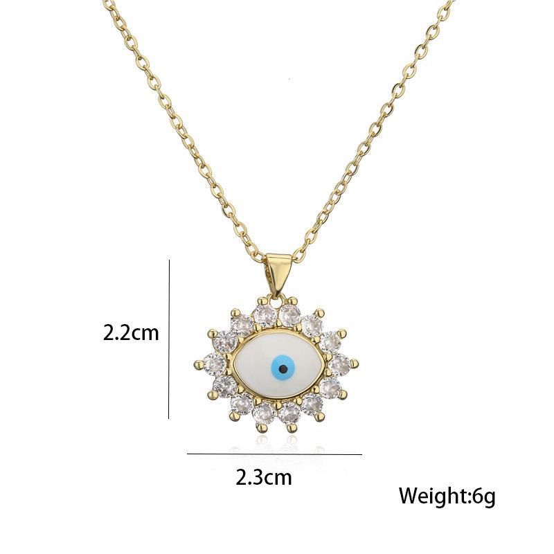 Vintage Copper Microset Copper Plated 18K Gold Zirconium Eye Pendant Necklace