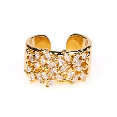 New Arrival Women 18K Gold Plated White CZ Rings Flower Shape Zircon Ring for Women