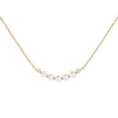 Minimalist Custom Jewelry Women 18K Gold Plated 925 Sterling Silver Round CZ Zircon Bar White Mother of Pearl Pendant Necklace