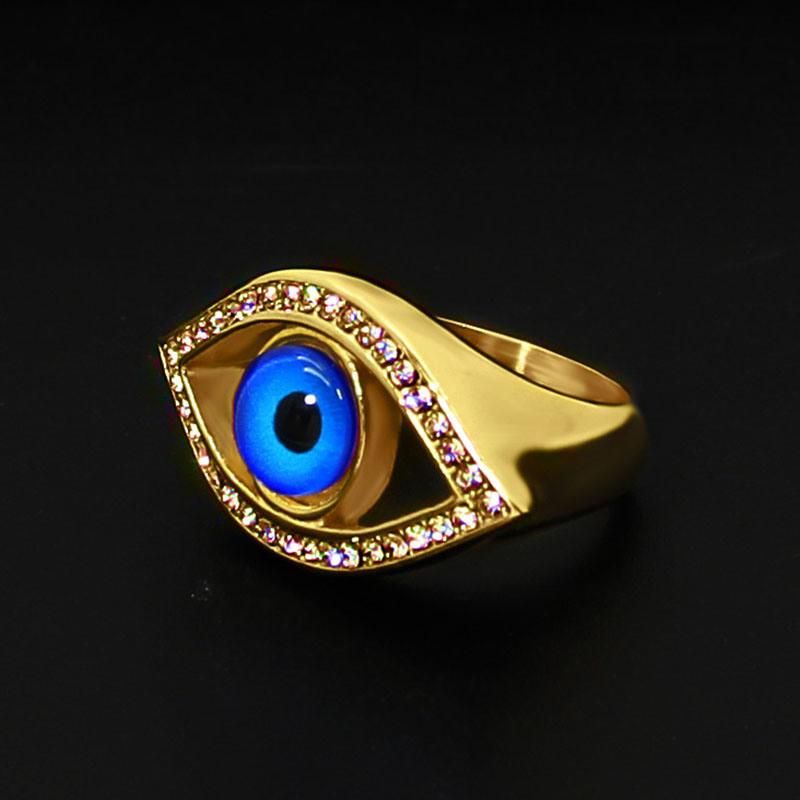 Fashion Stainless Steel Rhinestone Blue Angel Eye Ring Jewelry