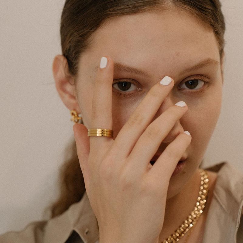 Drop Shipping Custom Jewelry Dainty Gold Three Stripes Ring