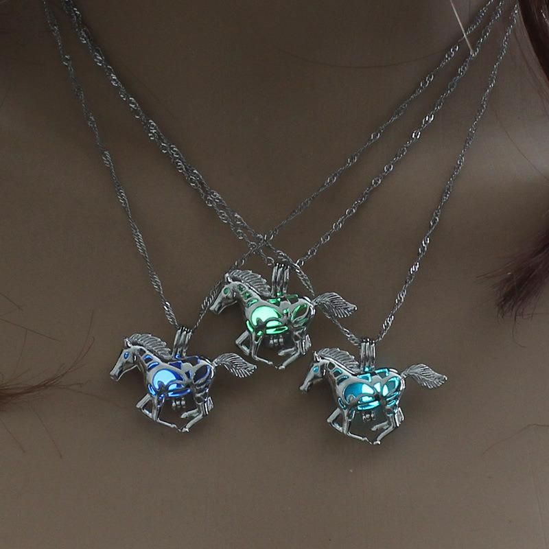 Fashion Luminous Beads Hollow Horse Pendant Necklace Halloween Ornaments