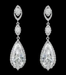 Luxury CZ Earring with Dangle, Pear CZ Earring Jewelry, Wedding CZ Jewelry, Bridal CZ Earring