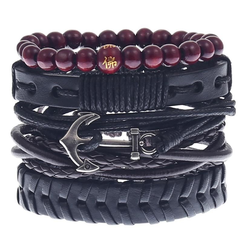 Europe and America Simple Retro Set Bracelet DIY Woven Cowhide Bracelet Punk Bracelet Rope Leather Bracelet