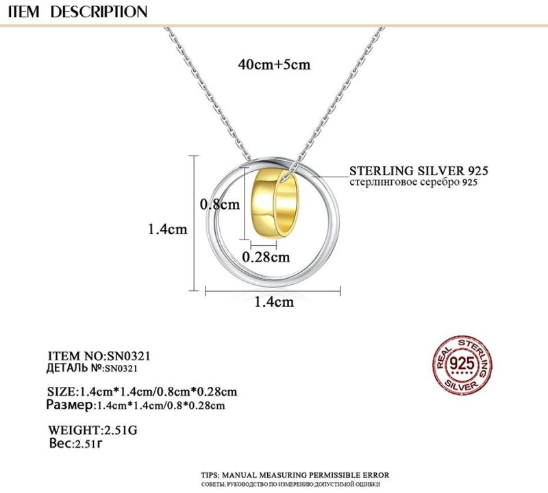 Populargold Plated Layering Necklace with Double Ring Pendant