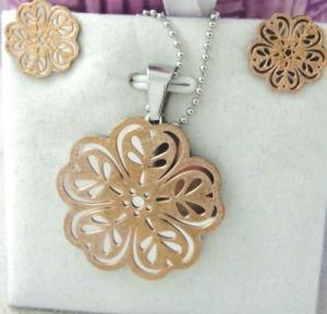 Rose Gold Plating Flower Stainless Steel Jewelry Set (ST1039)