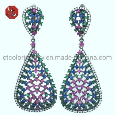 Multi Color AAA CZ Earring Exquisite Shiny Cubic Zirconia Geometric Hoop Earrings Fashion Black Plated Copper Earrings Jewelry