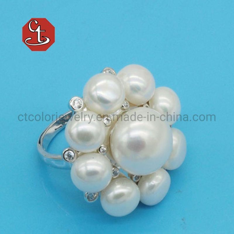 925 Sterling Silver Rings Jewelry for Women Oblate Natural Freshwater Pearl Rings Wholesales