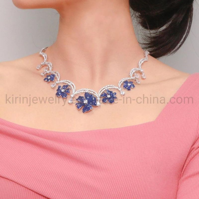Fine 925 Sterling Silver Neckalce Rings Jewellery Sets Luxury Bling Crystal Women Ladies Dubai Bridal Wedding Jewelry Sets