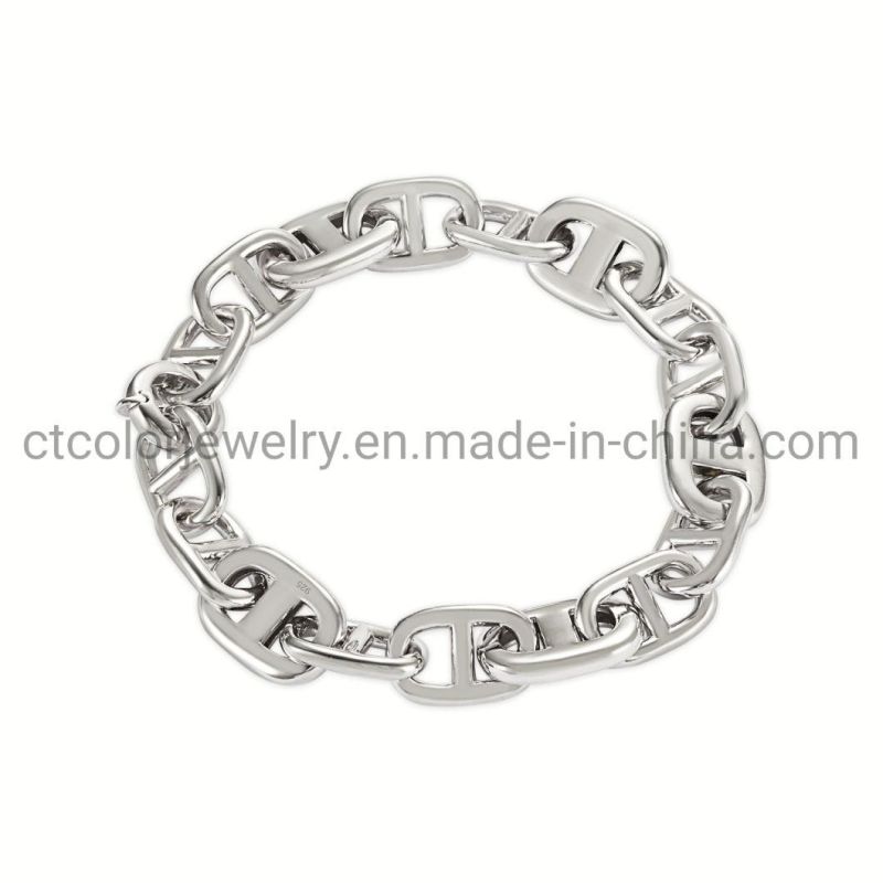 Trendy Popular Simple Jewelry 925 Sterling Silver Brass Hiphop man cuban link plain Bracelet