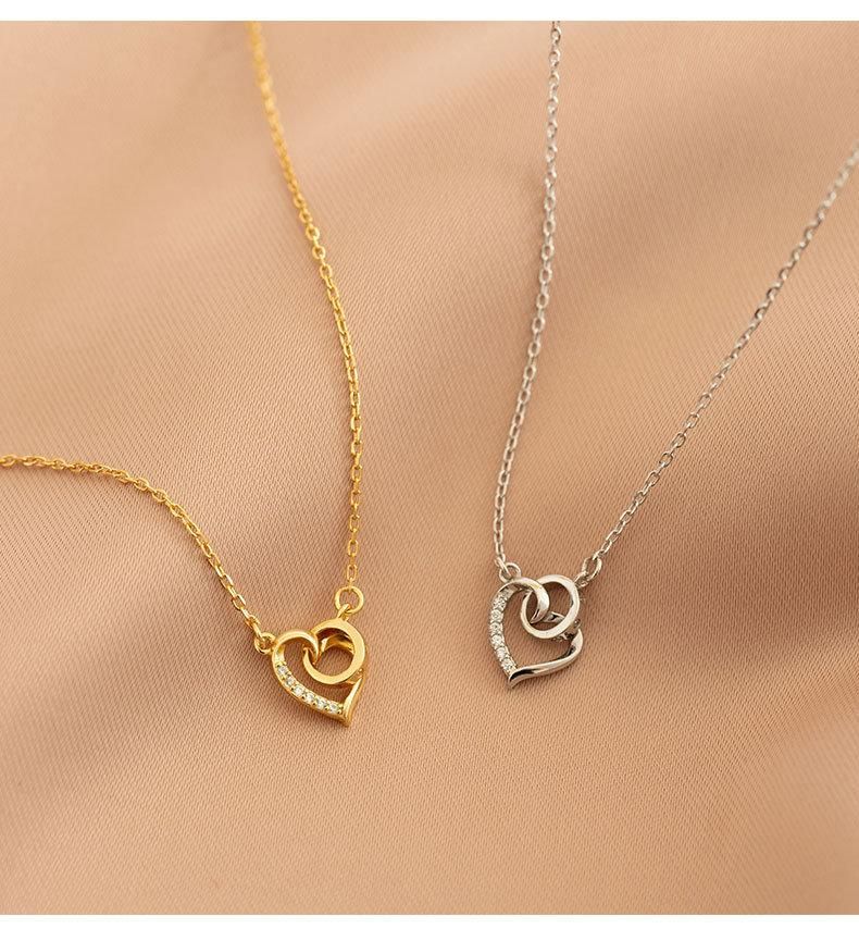 Fashion Jewelry S925 Zirconia Love Heart Sterling Silver Women Necklace