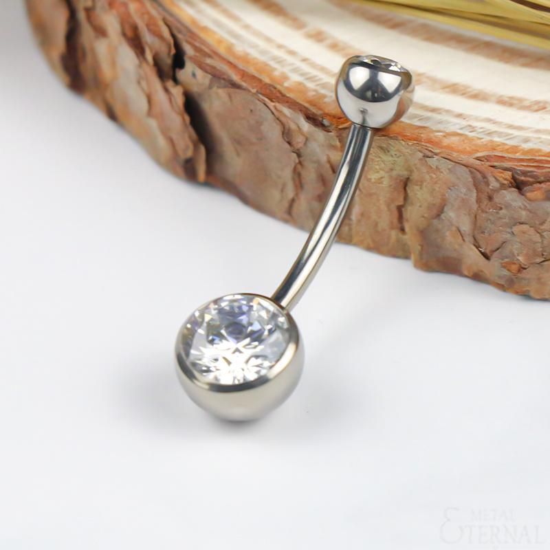 Eternal Metal ASTM F136 Titanium Internally Threaded Belly Button Ring with One CZ Jewelry Piercing