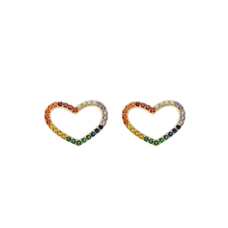 Hot Selling Colorful Brass Material Hollow Heart Shaped Stup Earrings