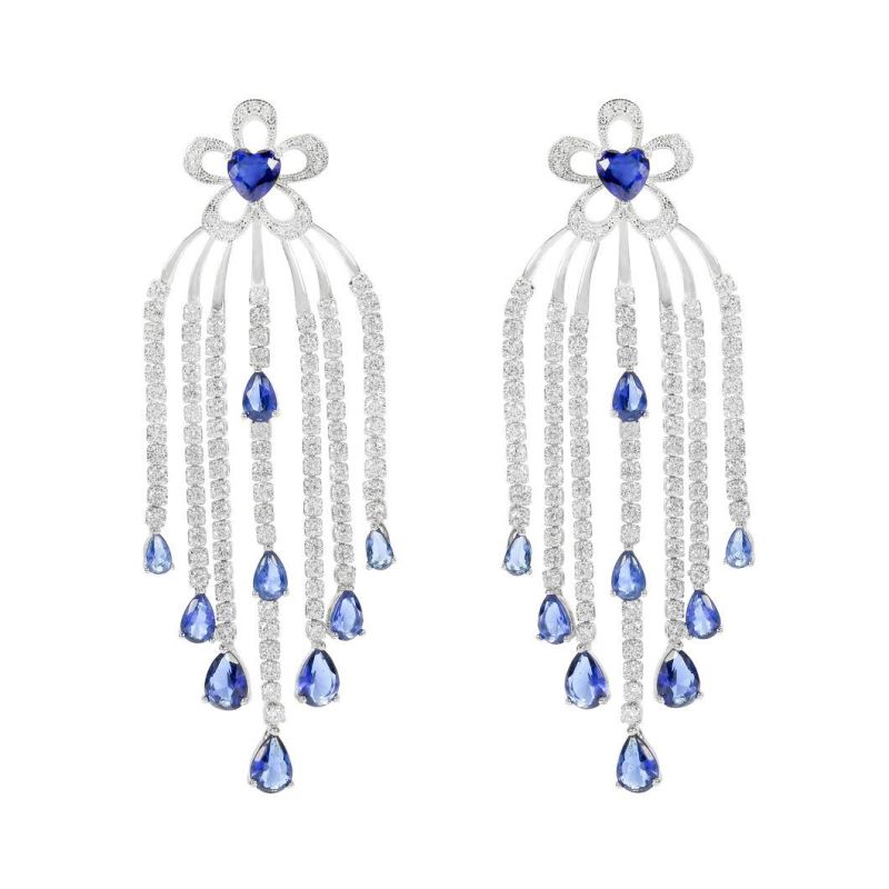 Bridal Wedding Fashion Jewelry Pendiente Aretes Dubai Bridal Earrings for Women 2021 Long Tassel Earrings for Bridal Sterling Silver 925 Sapphire Earrings