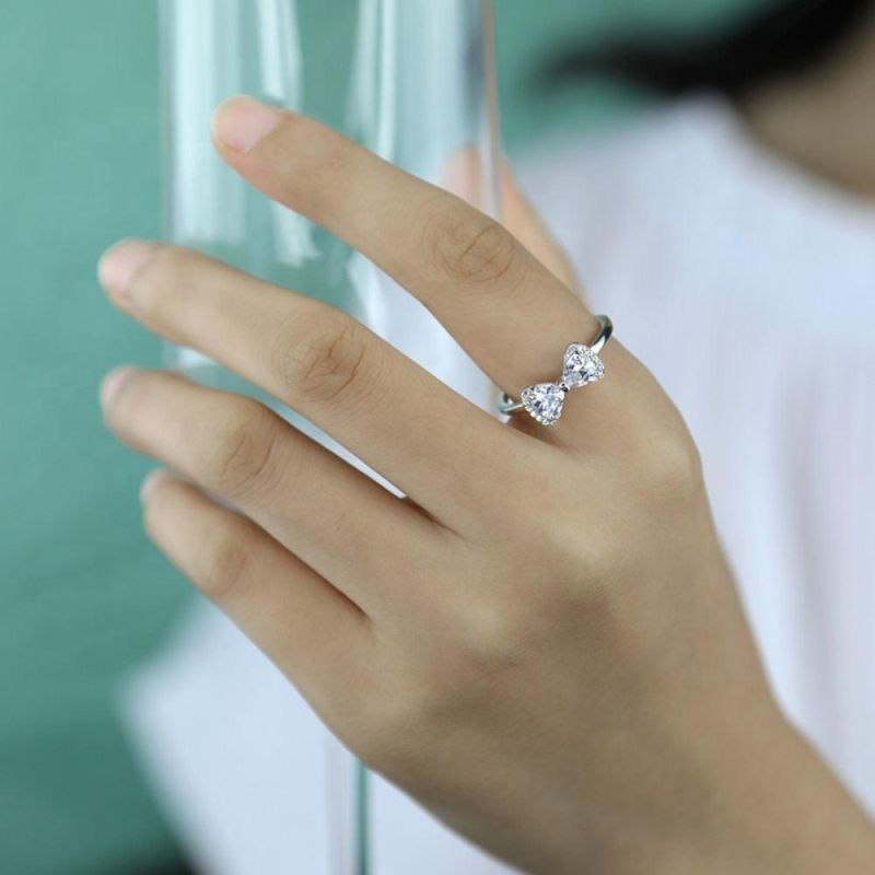 925 Sterling Silver Ring Sparkling Bowknot Adjustable Ring Women Pave AAA CZ Engagement Fashion Jewelry