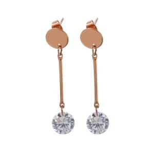 Round Zircon Long Gold-Plated Stainless Steel Earrings Stud