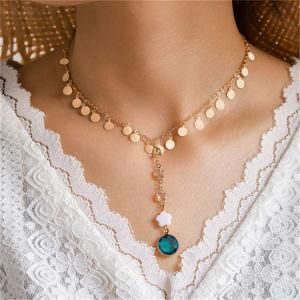 Luxury Women Crystal Birthstone Charms Pendant Coin Tassel Choker Necklace
