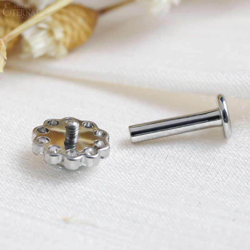 Eternal Metal ASTM F136 Titanium Blue CZ and Clear CZ Internally Threaded Labret Body Piercing