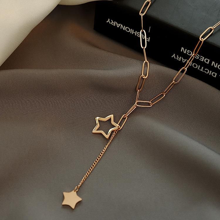 316L Stainless Steel Fashion Fine Jewelry Hollow Double Stars Tassel Charms Thick Chain Choker Necklaces Pendants for Women Gift Dropshipping Wholesale