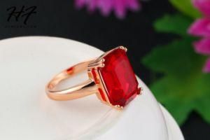 Fashion Redgreen Big Square Crystal Wedding Ring